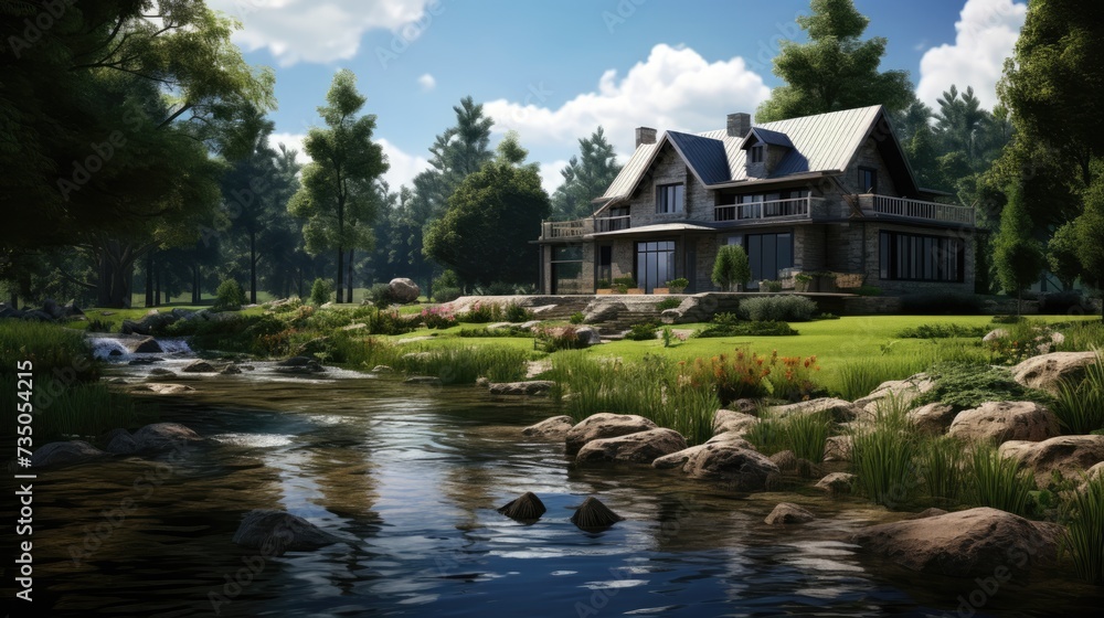 beautiful country house on the river process