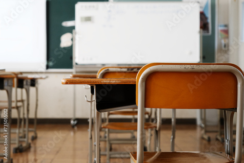 desk and chair in classroom