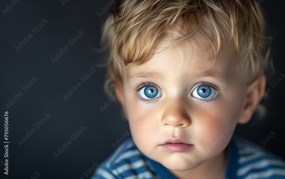 This close-up photograph captures the features of a multiracial child with striking blue eyes.