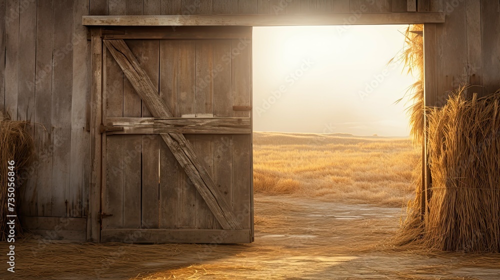 exit open barn door - obrazy, fototapety, plakaty 