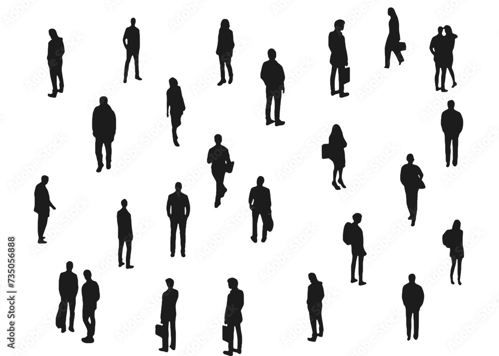 Isometric people, set of axonometric silhouettes, flat vector