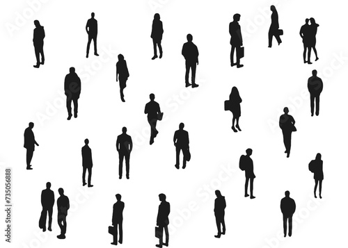 Isometric people, set of axonometric silhouettes, flat vector