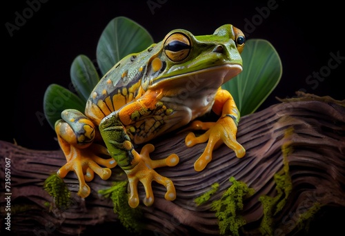 tiger leg monkey tree frog, Phyllomadusa tomoptera.  Tropical treefrog from Amazon rain forest and an endangered animal. Generative AI photo