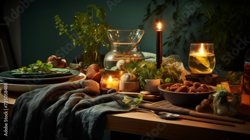 Abundant Spread of Food and Drinks on a Table