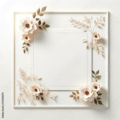 Minimal floral accents on edges, spacious white center for serene composition for text or design