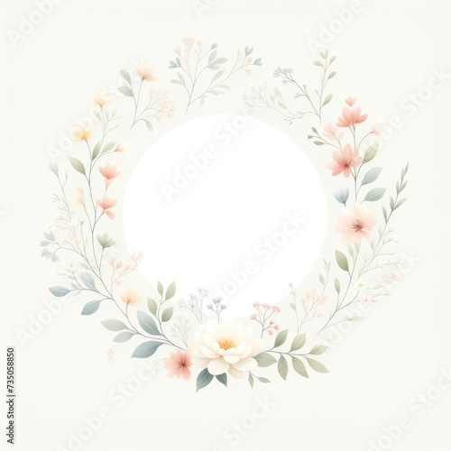 Minimalist floral border, soft pastels, central white space for text or design 