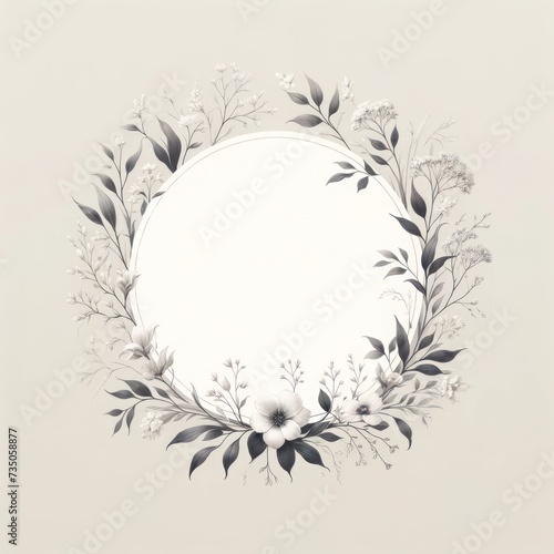 Delicate floral frame, minimalist design, prominent white space in the center for text or design