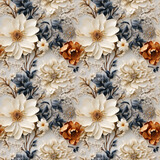 Hyper Realistic 3D Neutral Colored Blooming Flowers Seamless Pattern 2