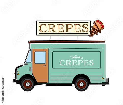 クレープ屋さんのフードトラックをイメージしたイラストレーションです。