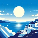 Santorini Minimalist Poster, stunning, summer, blue sea.