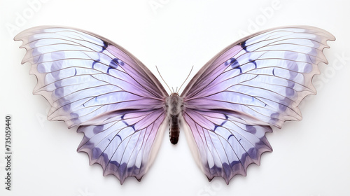 Tropical elegant butterfly with colorful wings and antennae isolated on white background. Pretty flying moth top view. Gorgeous exotic spring insect. Colored flat textured
