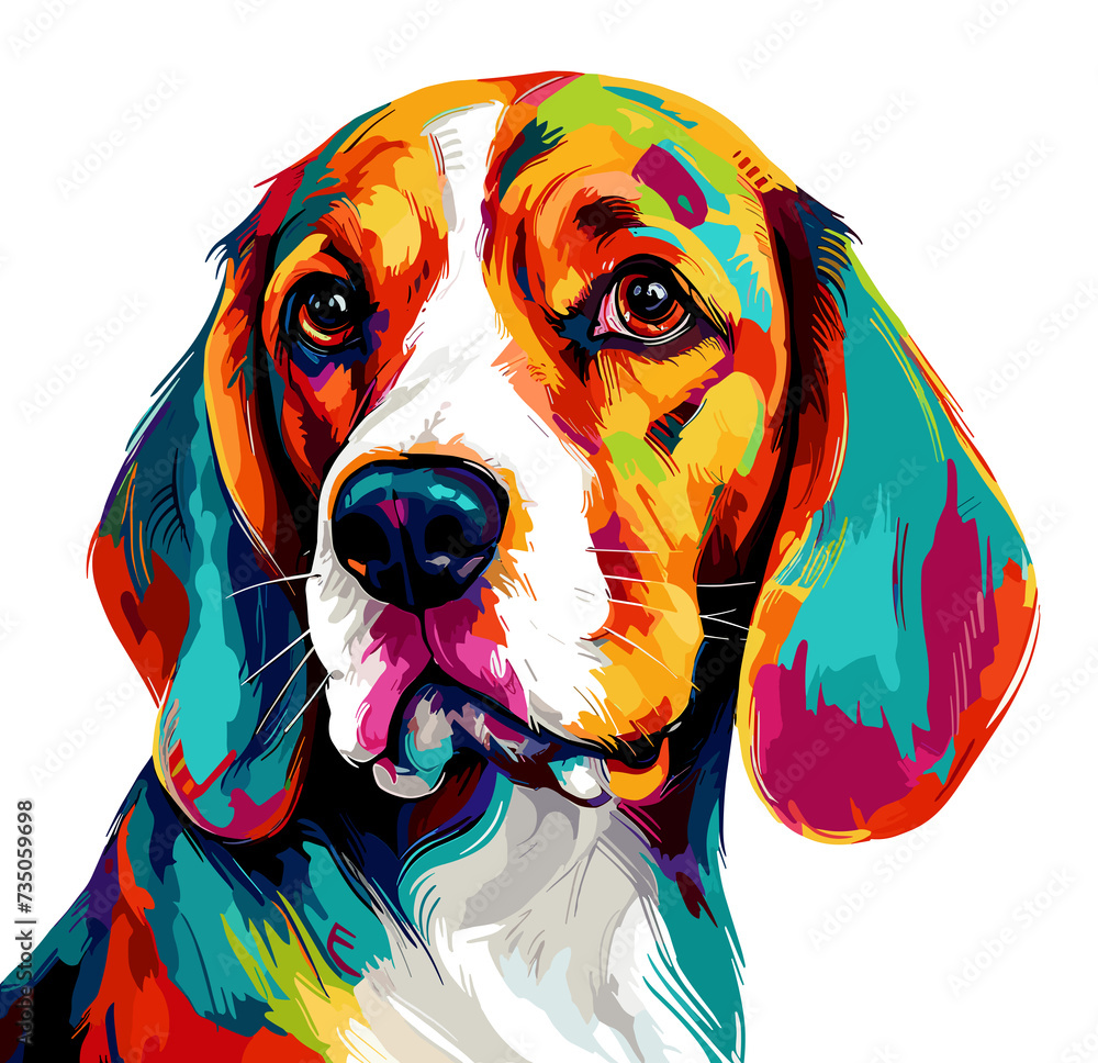 Portrait of a beagle breed dog in vector art style