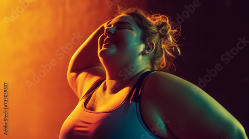 Confident obese woman in sports wear