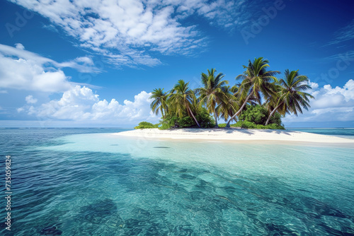 Beautiful island on a tropical beach in the background blue sky. Travel concept of vacation and holiday.