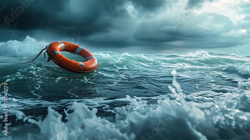 Lifebuoy in stormy sea