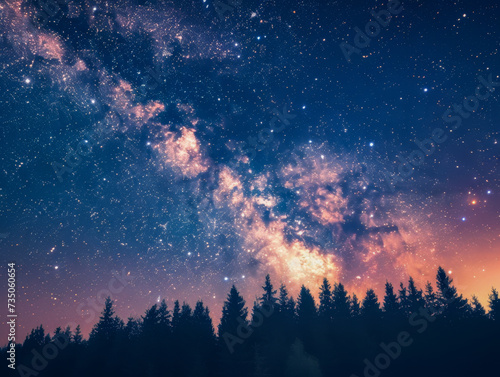 Starry night sky with Milky Way above a silhouetted forest.  © Toey Meaong