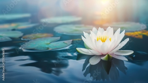 Calm White Lotus Flower Floating on Serene Pond AI Generated