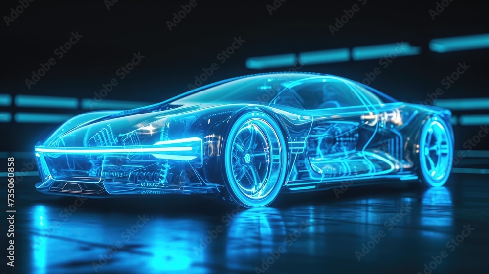 Naklejka premium A holographic model of a concept car its tingedge technology and stunning design making it seem like it could be straight out of a