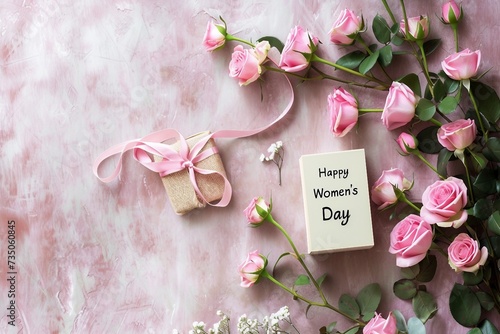 A Happy Springtime Gift: Pink Roses in a Ribbon-Tied Box. Women Day
