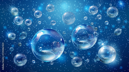 Abstract Blue Background with Shiny Transparent Water Droplets - Conceptual Design for Science, Purity, and Nature