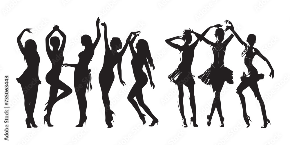 zumba silhouettes icon set, and women dancing vector zumba silhouettes icon set, and women dancing vector