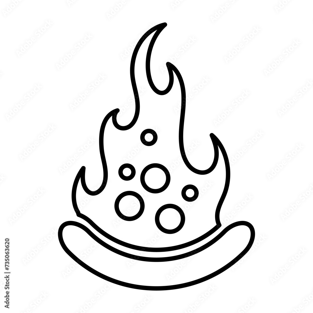 Hot pizza logo with fire. Pizza icon for cafe and restaurant. Vector illustration isolated on white background. Hot pizza logo with fire. Pizza icon for cafe and restaurant. Vector illustration isolated on white background.