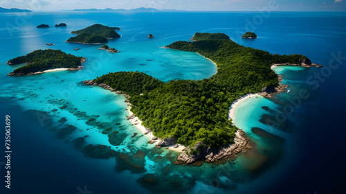 Aerial View of Pristine FZ Tropical Islands amidst Azure Ocean Waters: Untouched Tropical Serenity © Millie