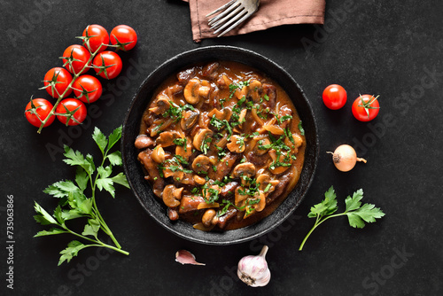 Tasty beef stroganoff with mushrooms