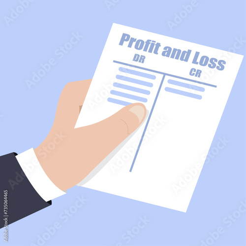 Hand holding a copy of a company profit and loss Statement,  Accountant preparing accounts concept