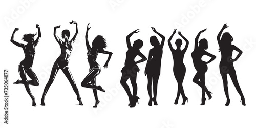 zumba silhouettes icon set, and women dancing vector 