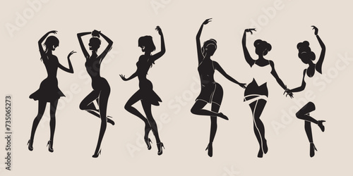 zumba silhouettes icon set, and women dancing vector 