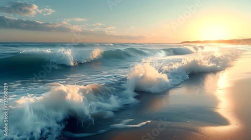 The rhythmic lapping of gentle waves on a secluded beach, creating a calming and serene seascape. © CanvasPixelDreams