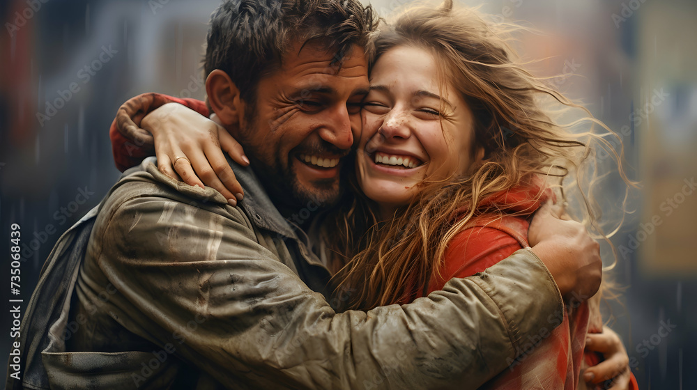 The happiness of reunion, eyes brimming with tears of joy Stock Photo