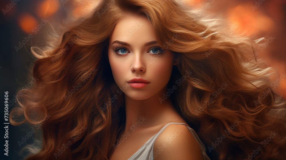 Fototapeta premium a young woman with dark long hair looking at the camera