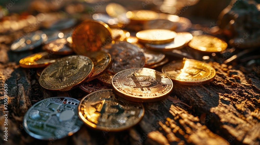 Antique Treasure Chest Overflowing with Golden Bitcoin - Cryptocurrency Wealth Concept, Diving into Digital Gold: Cryptocurrency, Bitcoin, and Blockchain Investment