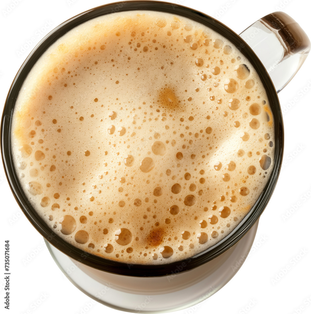 Top view of hot coffee cappuccino cup isolated. Top view of hot coffee cappuccino cup isolated.