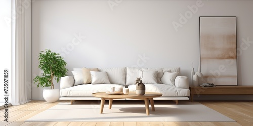 Minimalistic indoor architecture living room space mock up background. Room for relaxing with simple scandinavian