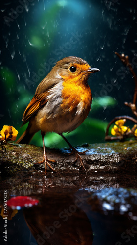 Robin bird on a branch in the forest. Generative Ai. © Naimur ID: #6618166