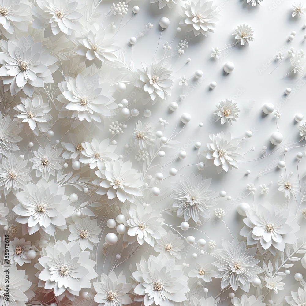 3D Floral Wonderland: Serene White Blooms 3D Floral Wonderland: Serene White Blooms