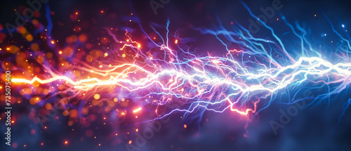 Electricity and energy concept, powerful lightning bolt flash, abstract background with blue thunderstorm, science and nature phenomenon