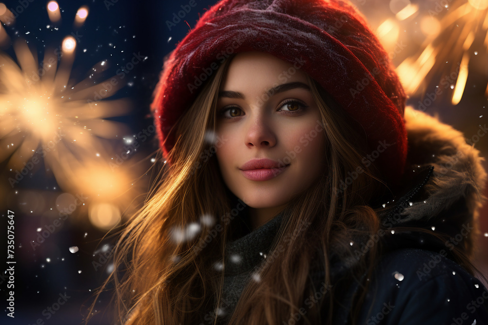 Fireworks show concept people watching admiring wonderful lights winter atmosphere Generative AI