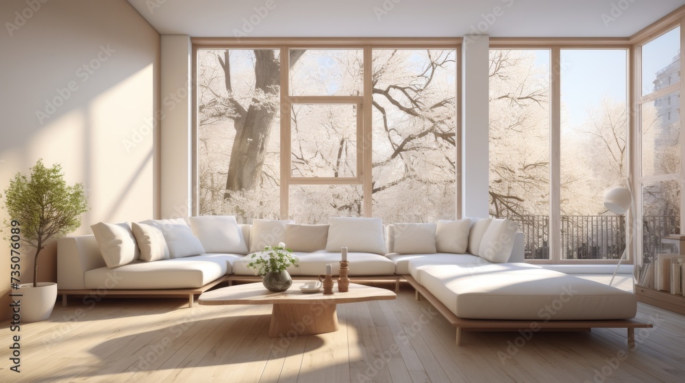 modern living room with large windows and white sofas modern living room with large windows and white sofas