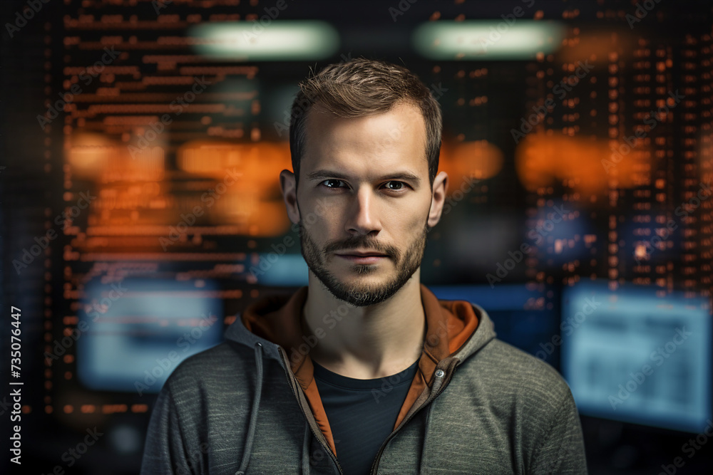 Experienced hacker in action breaking software protection server code Generative Ai image pic Experienced hacker in action breaking software protection server code Generative Ai image pic