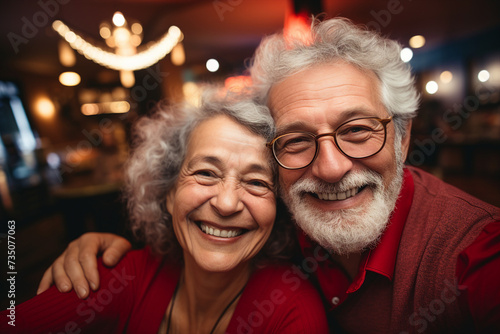 Elderly happy couple enjoying life together styling clothes family portrait Generative AI technology picture image