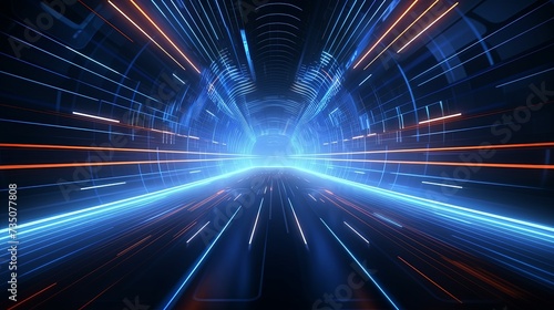 Futuristic abstract background. Motion graphic for abstract data center, server, internet, speed. Futuristic HUD tunnel. Display screens for tech titles and background, news headline. render