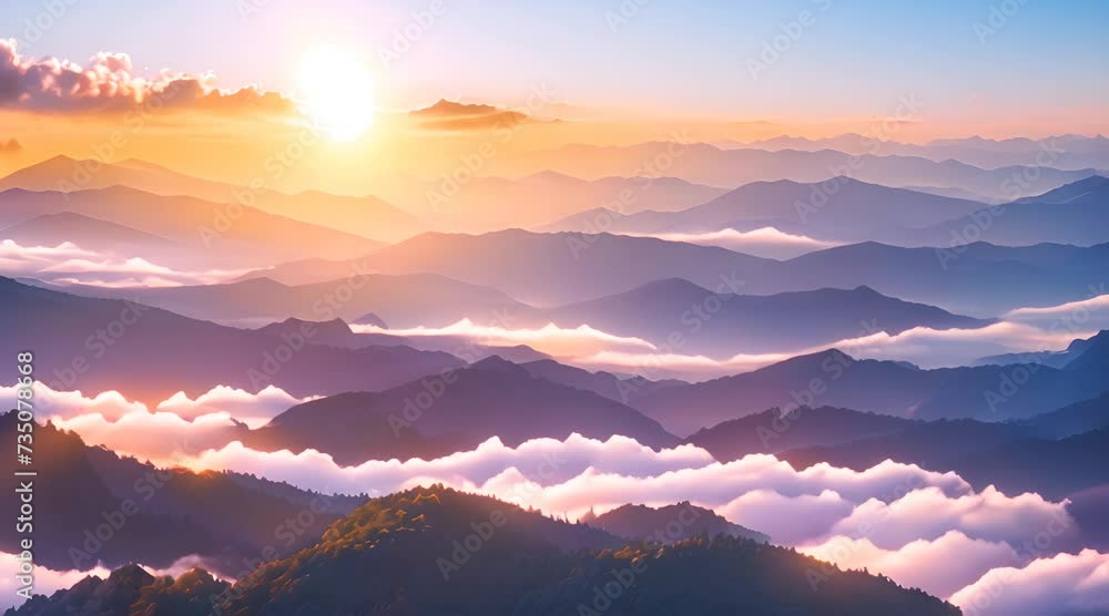 sunset in the mountains, misty mountain sunrise: A breathtaking view of the sun rising over a range of mist-covered mountains, casting a golden glow on the peaks sunset in the mountains, misty mountain sunrise: A breathtaking view of the sun rising over a range of mist-covered mountains, casting a golden glow on the peaks