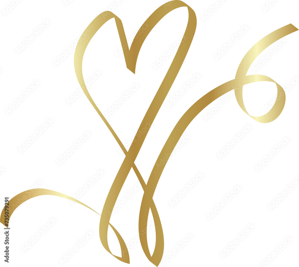 Heart shape golden ribbons, love, valentine, celebration Heart shape golden ribbons, love, valentine, celebration