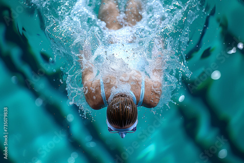 Olympic games. Swimmer seen from above