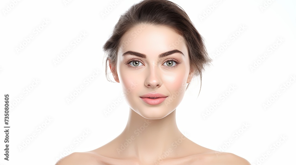 Beautiful face of young adult woman with clean fresh skin - isolated on white Beautiful face of young adult woman with clean fresh skin - isolated on white