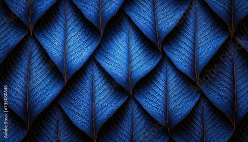 Abstrakcyjne tło lub tapeta z niebieskich liści ułożonych w regularny wzór
